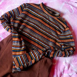 Long Sleeve Stripped Mock Neck